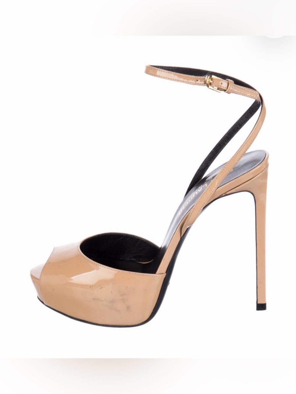 Saint Laurent Nude Patent Leather Peep-Toe Platform Slingbacks